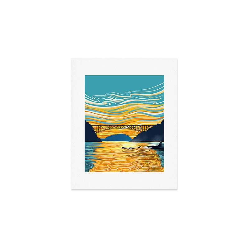 Deception Pass Orca Sunset Swim Art Print Gallery Image 1