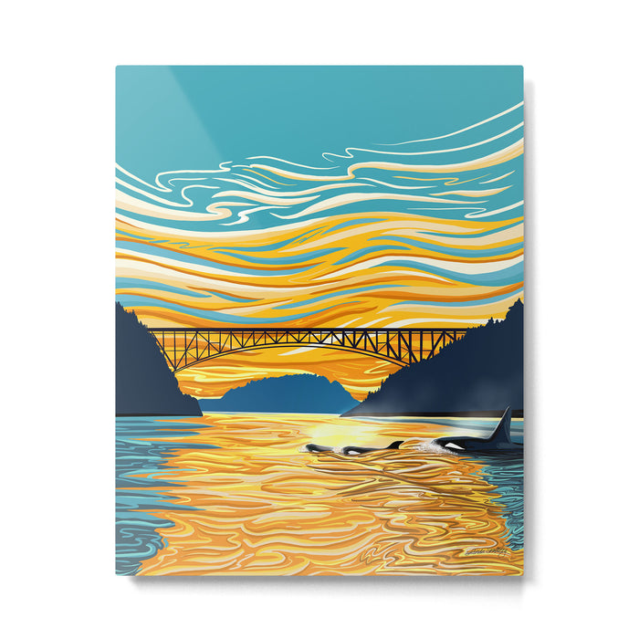Deception Pass Orca Sunset Swim Metal Print Gallery Image 1