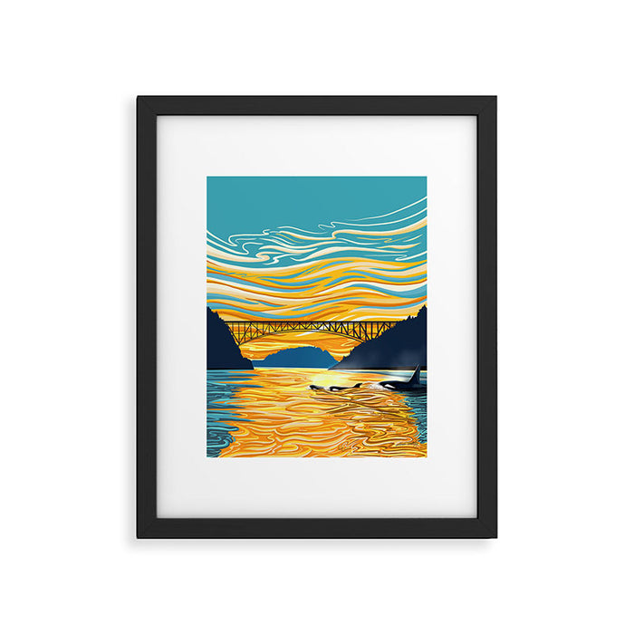 Deception Pass Orca Sunset Swim Framed Art Print Gallery Image 1