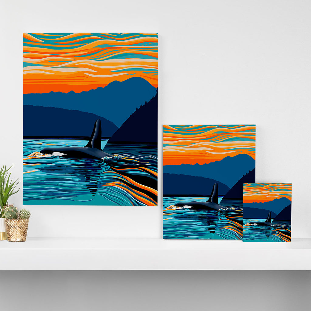 Orca into the Fire Sky Canvas Print Gallery Image 3