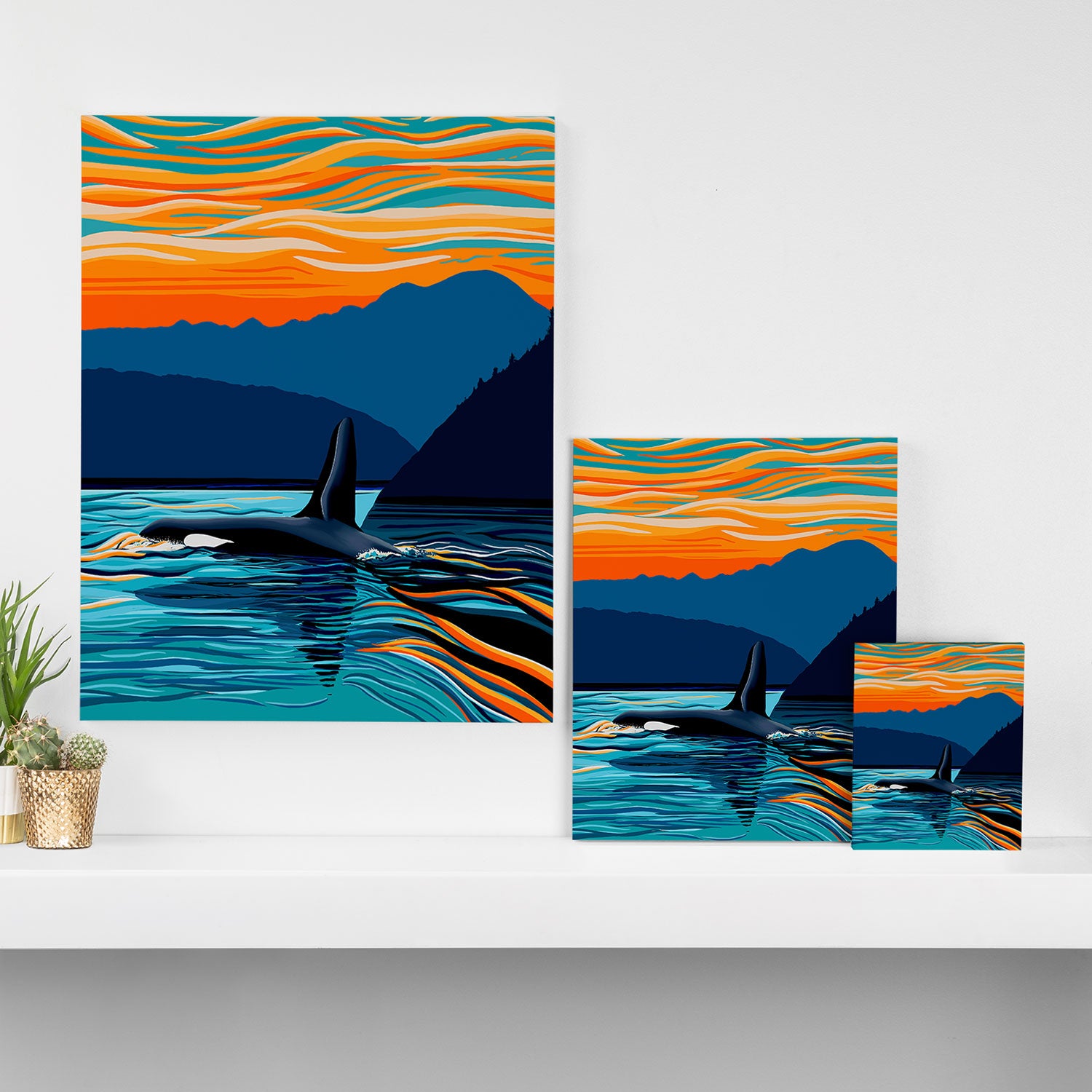 Orca into the Fire Sky Canvas Print Gallery Image 3