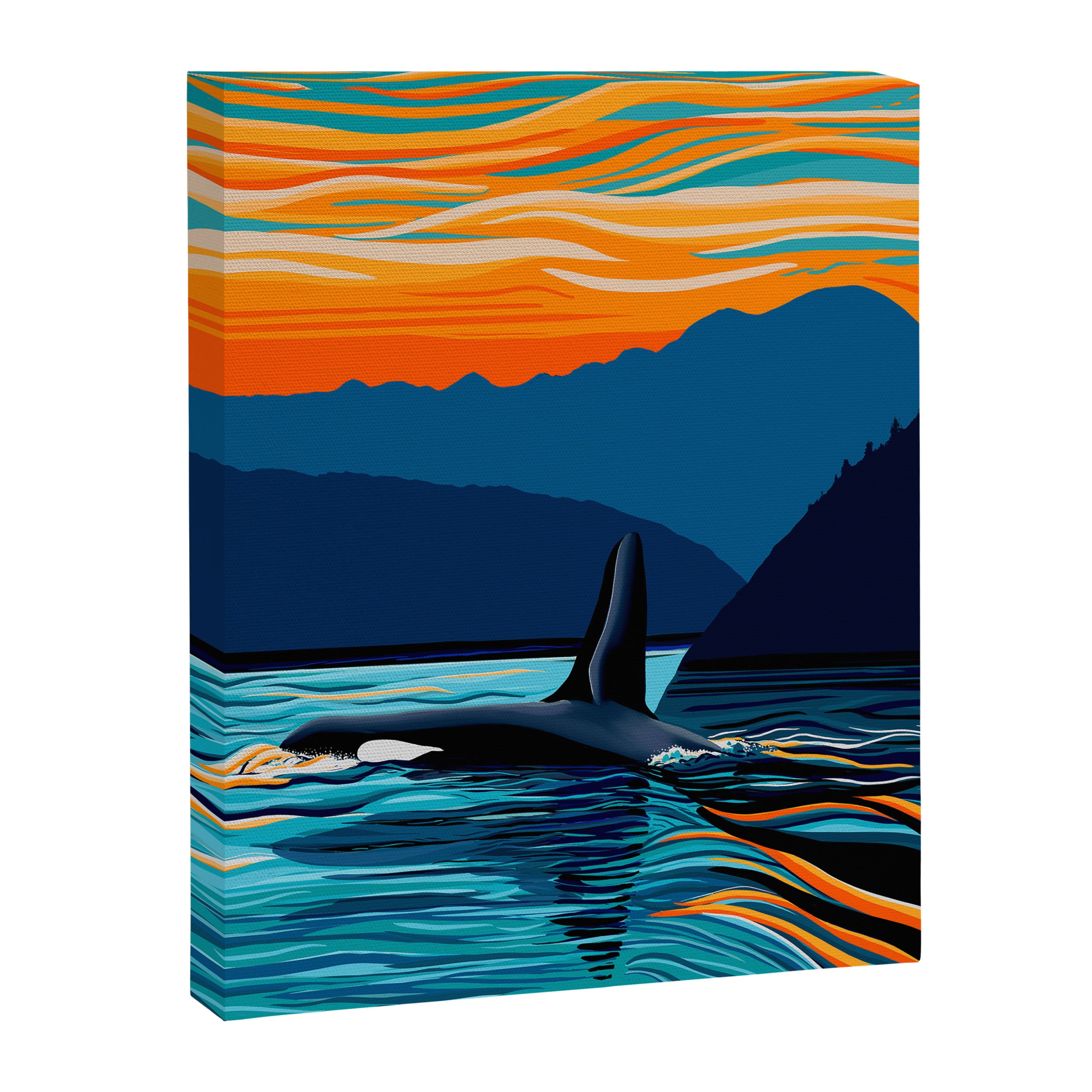 Orca into the Fire Sky Canvas Print Gallery Image 3