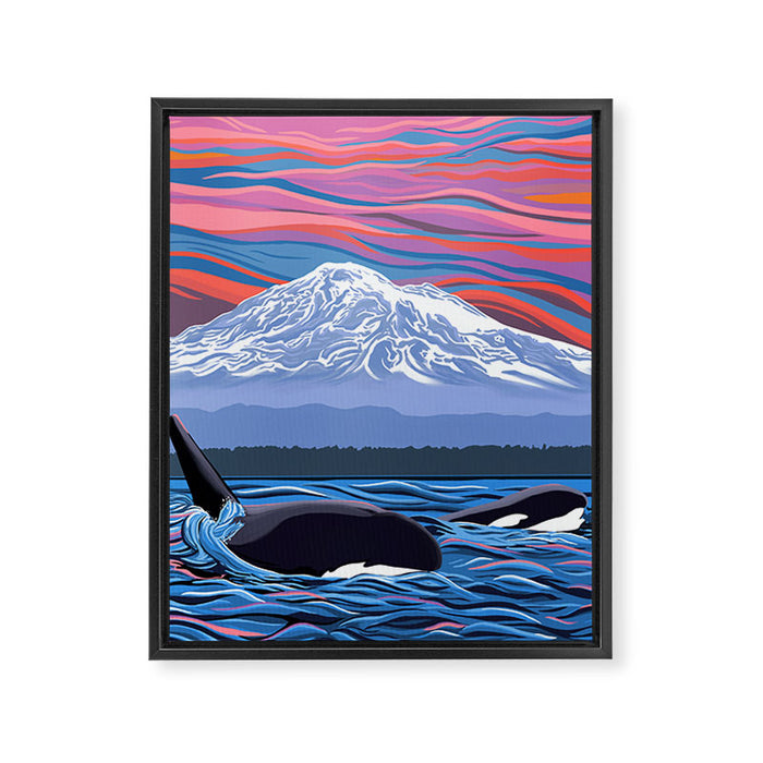 Orca Momma and calf - Ballet Slipper Framed Canvas Print Gallery Image 1