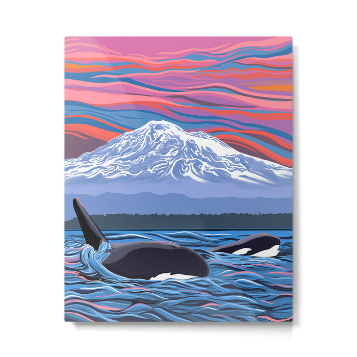 Orca Momma and calf - Ballet Slipper Metal Print Gallery Image 1