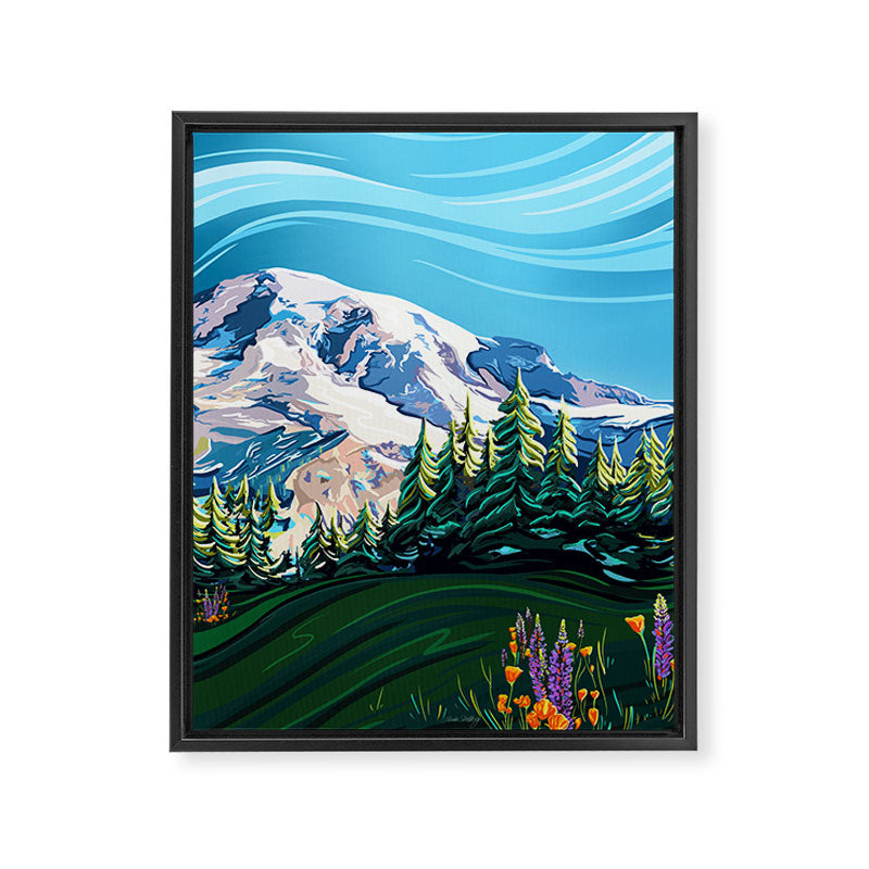 Wildflowers on Mount Rainier Framed Canvas Print Gallery Image 6