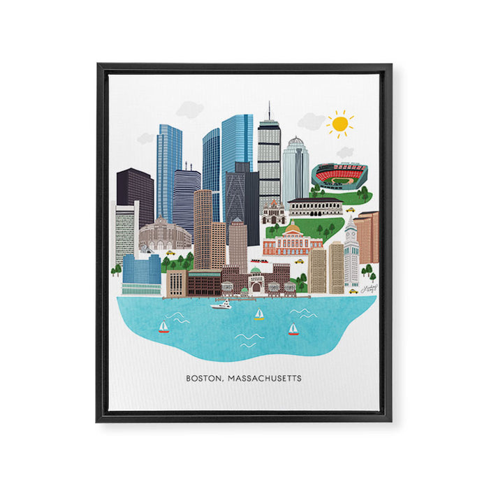 Boston Skyline Illustration Framed Canvas Print Gallery Image 1