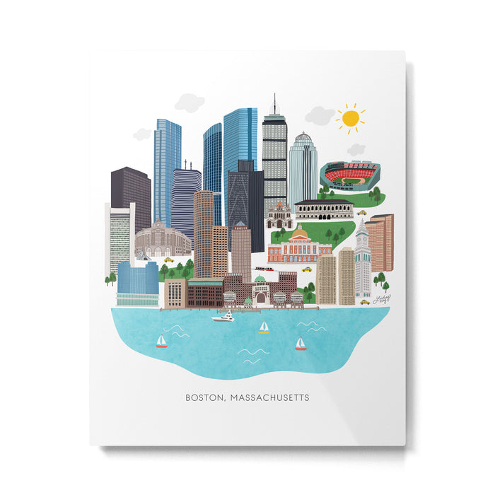 Boston Skyline Illustration Metal Print Gallery Image 1