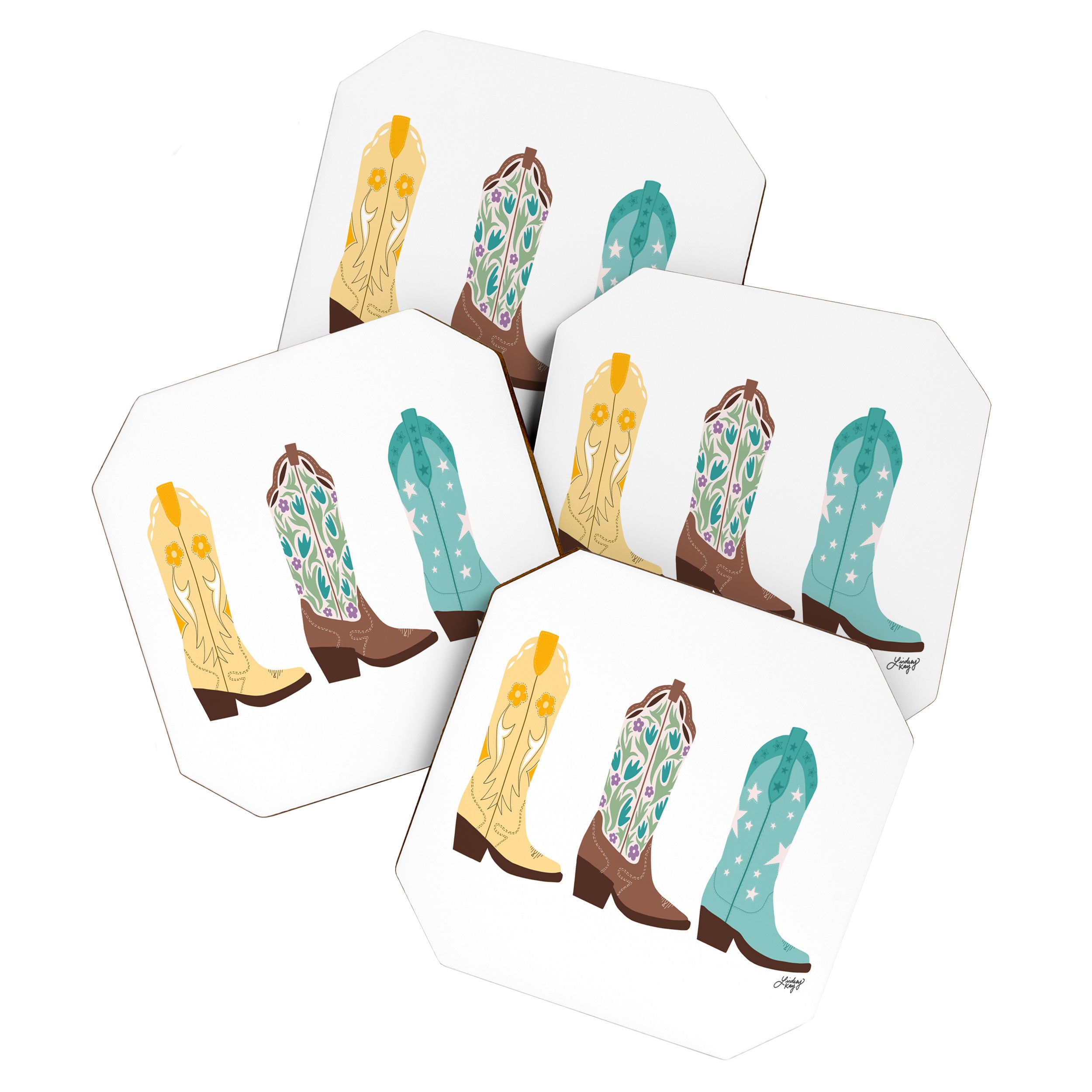 Cowboy Boots Illustration (Bright Palette) Coaster Gallery Image 1