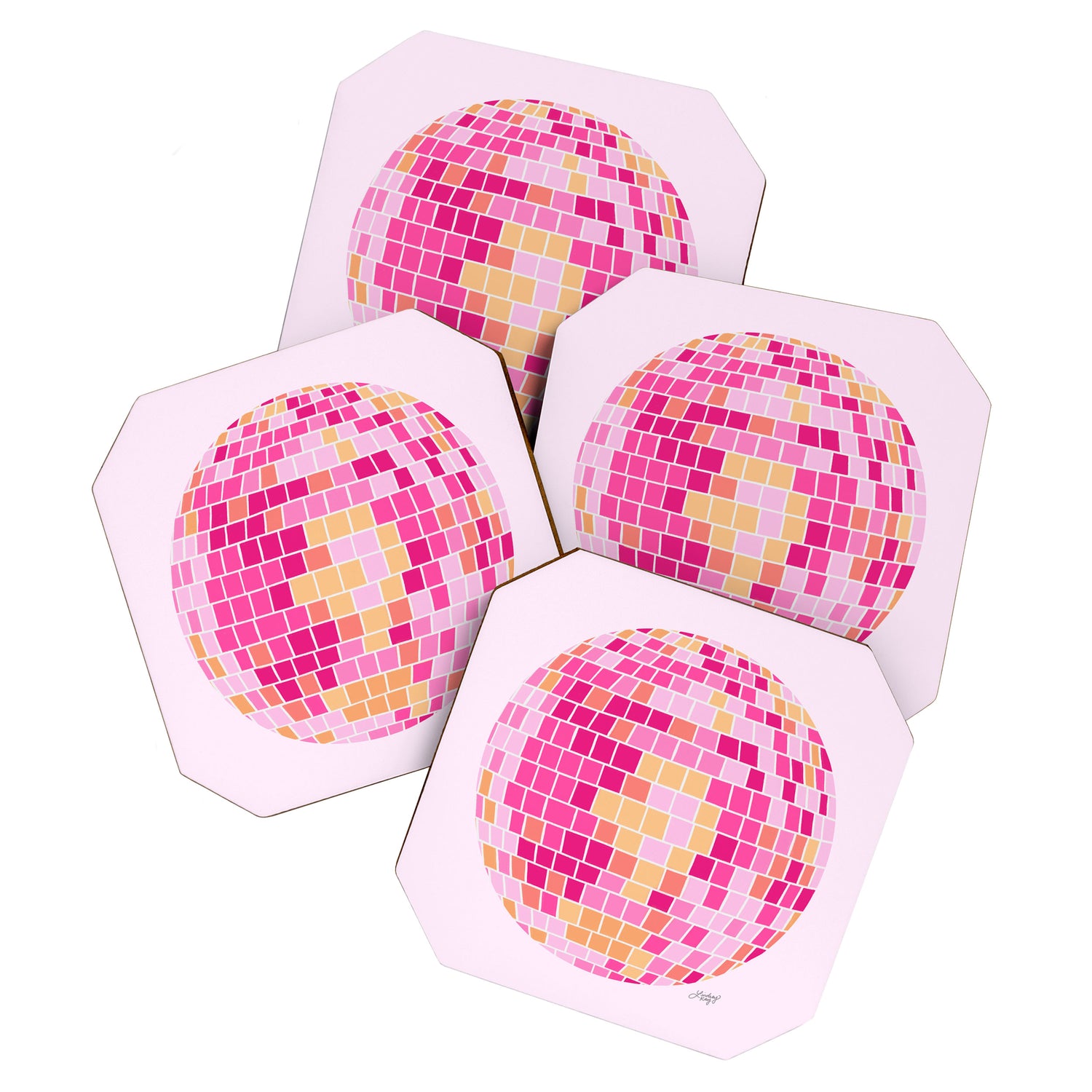 Disco Balls Illustration (Pink/Yellow Palette) Coaster Gallery Image 1