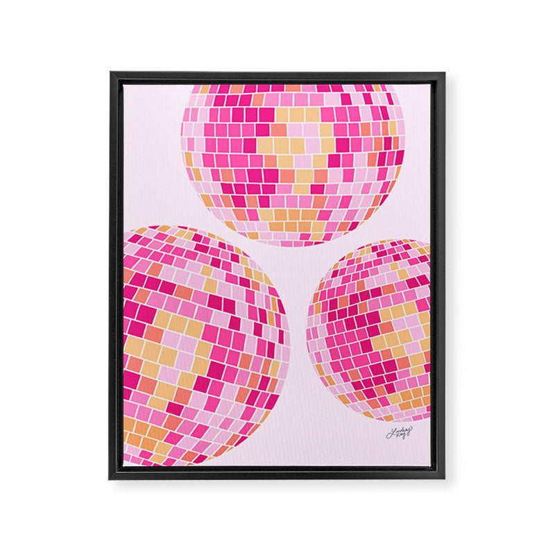 Disco Balls Illustration (Pink/Yellow Palette) Framed Canvas Print Gallery Image 8