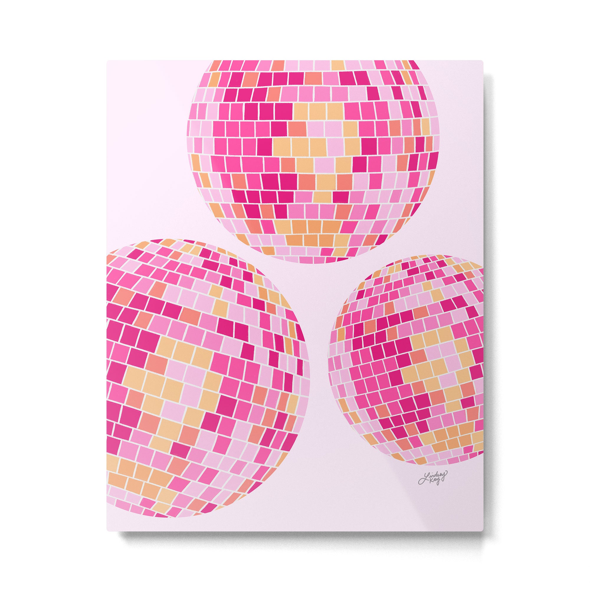 Disco Balls Illustration (Pink/Yellow Palette) Metal Print Gallery Image 6