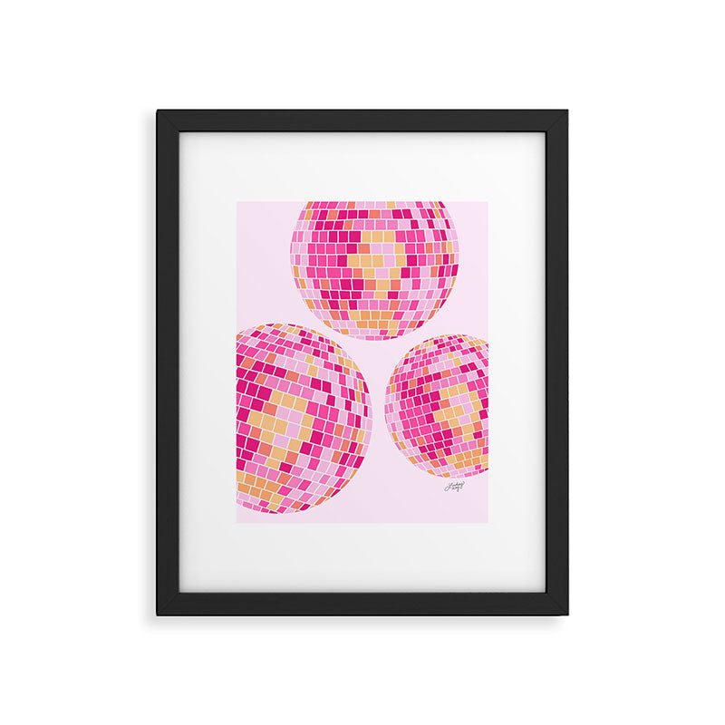 Disco Balls Illustration (Pink/Yellow Palette) Framed Art Print Gallery Image 6