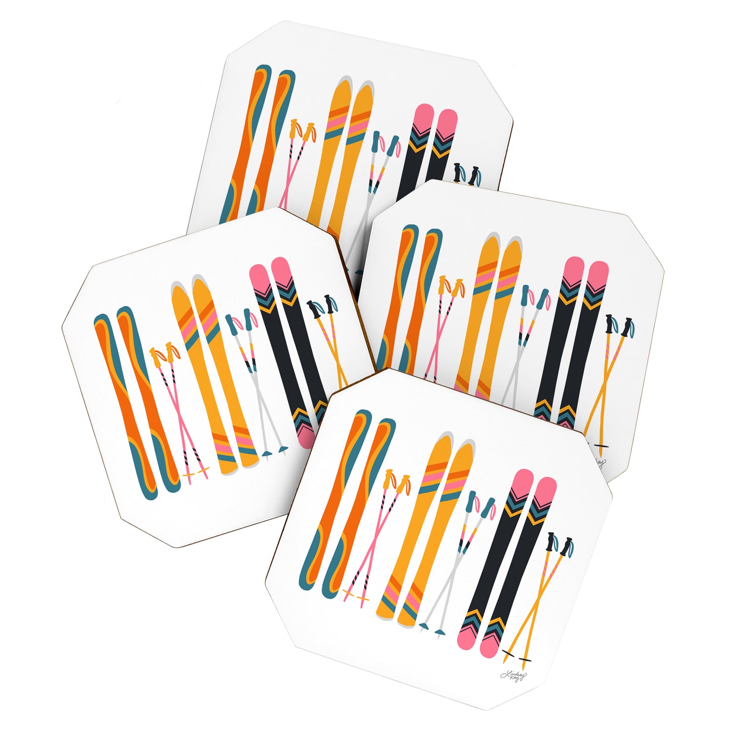 Retro Skis Illustration Coaster Gallery Image 1