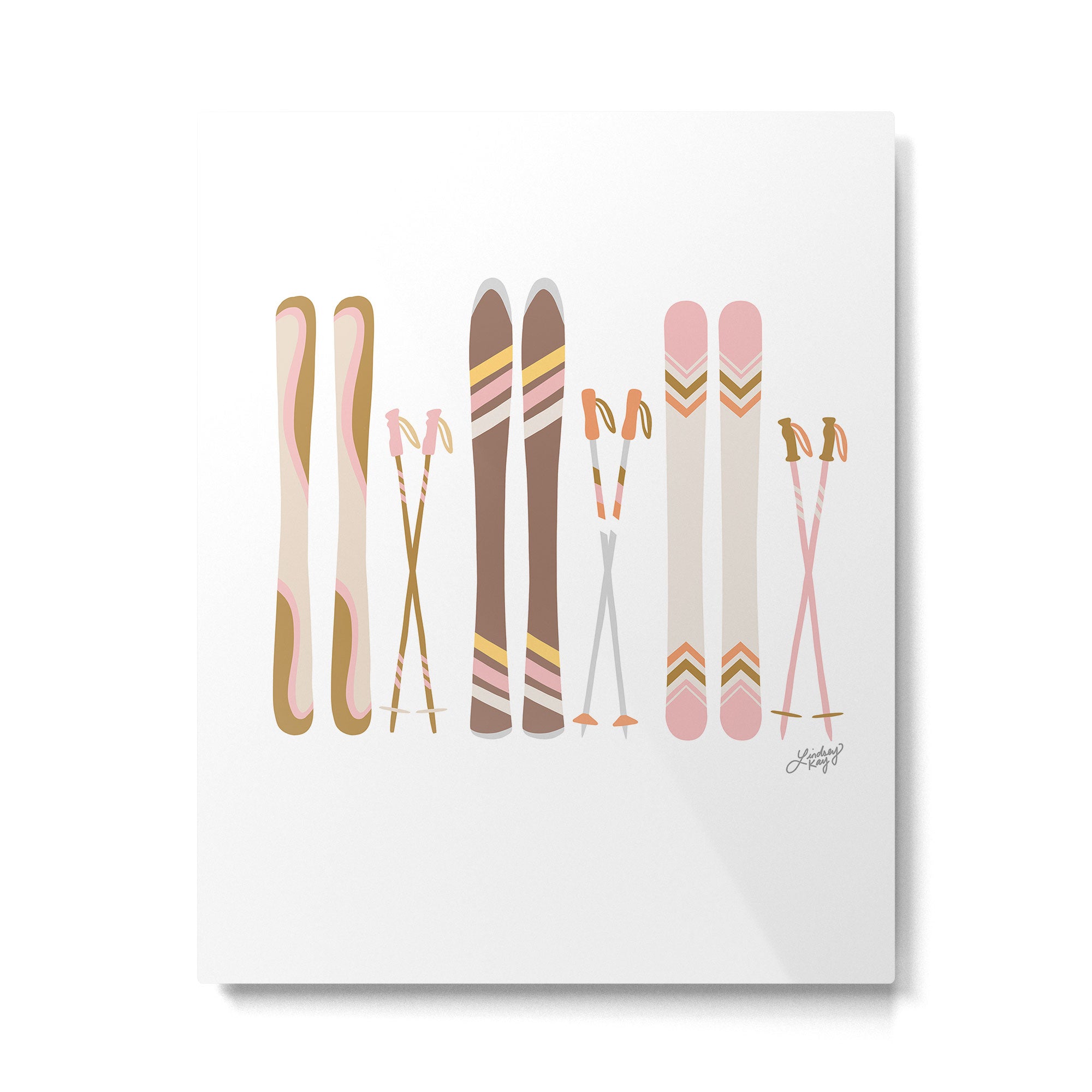 Retro Skis Illustration (Neutral Palette) Metal Print Gallery Image 4