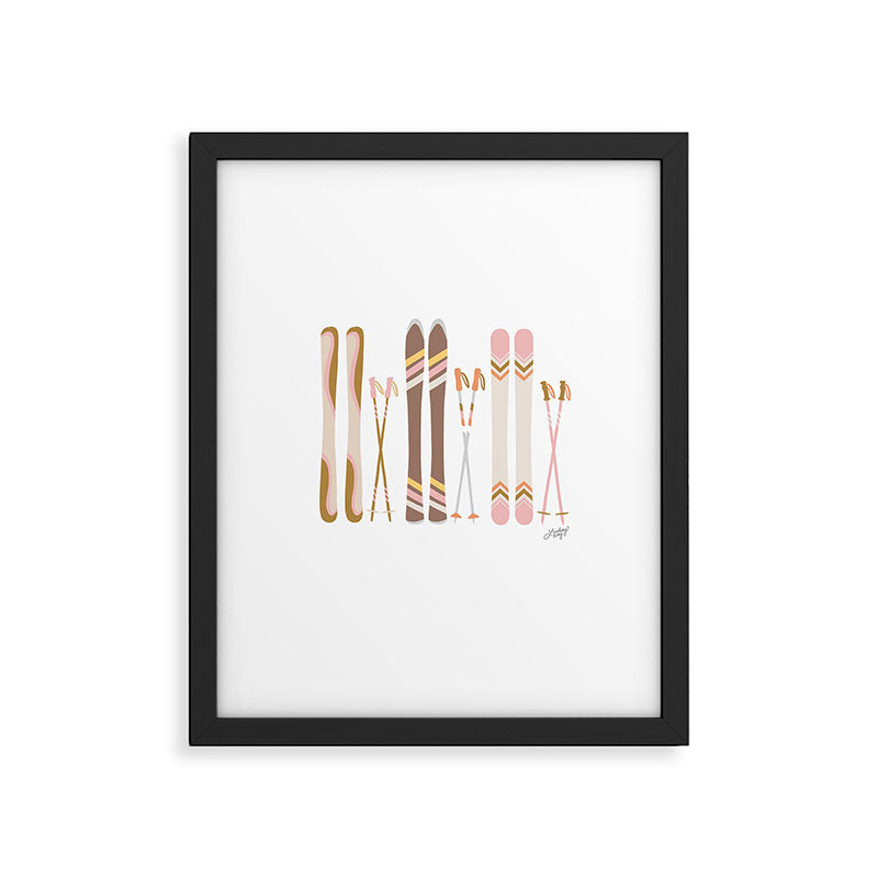 Retro Skis Illustration (Neutral Palette) Framed Art Print Gallery Image 5