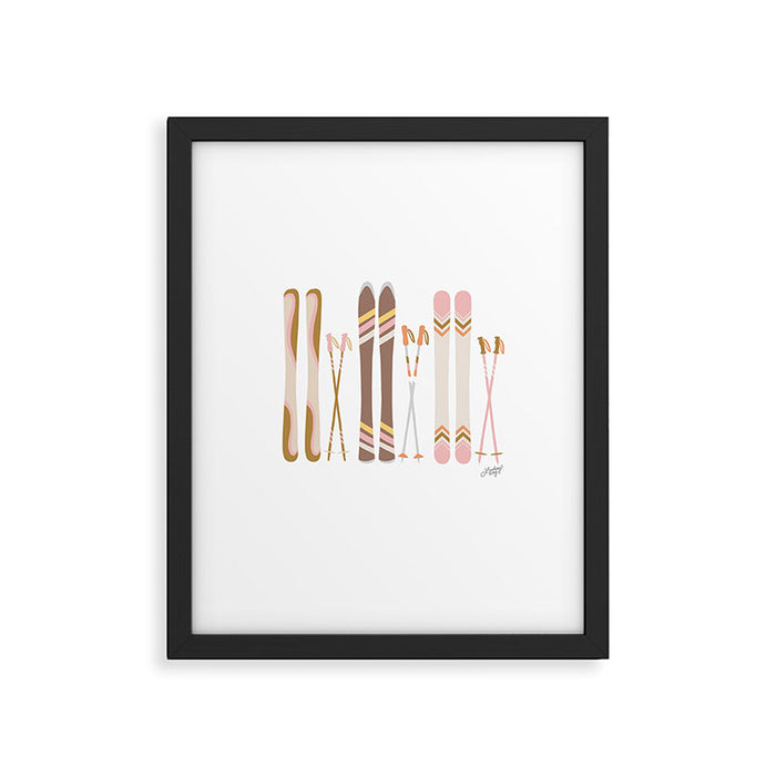 Retro Skis Illustration (Neutral Palette) Framed Art Print Gallery Image 1