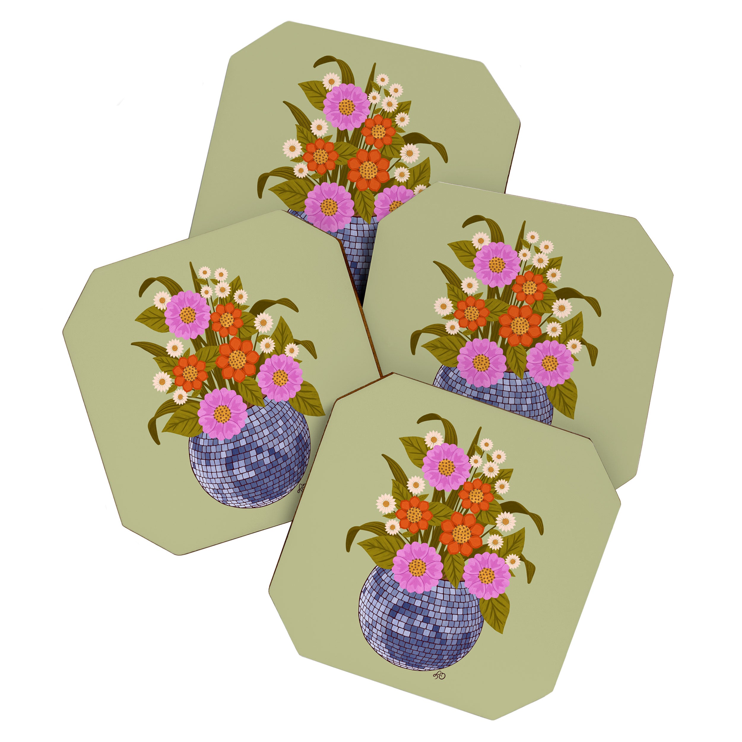 1970s Disco Ball Flower Pot  Coaster Gallery Image 1