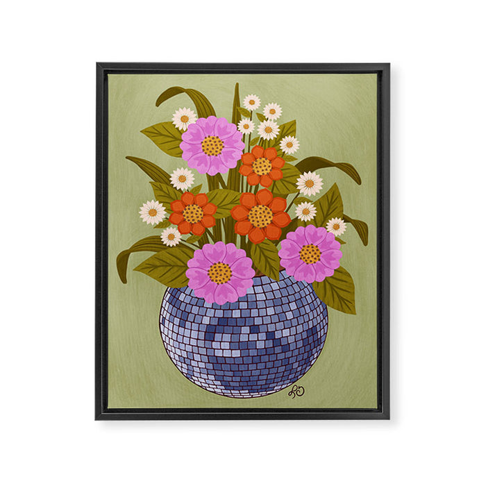 1970s Disco Ball Flower Pot  Framed Canvas Print Gallery Image 1