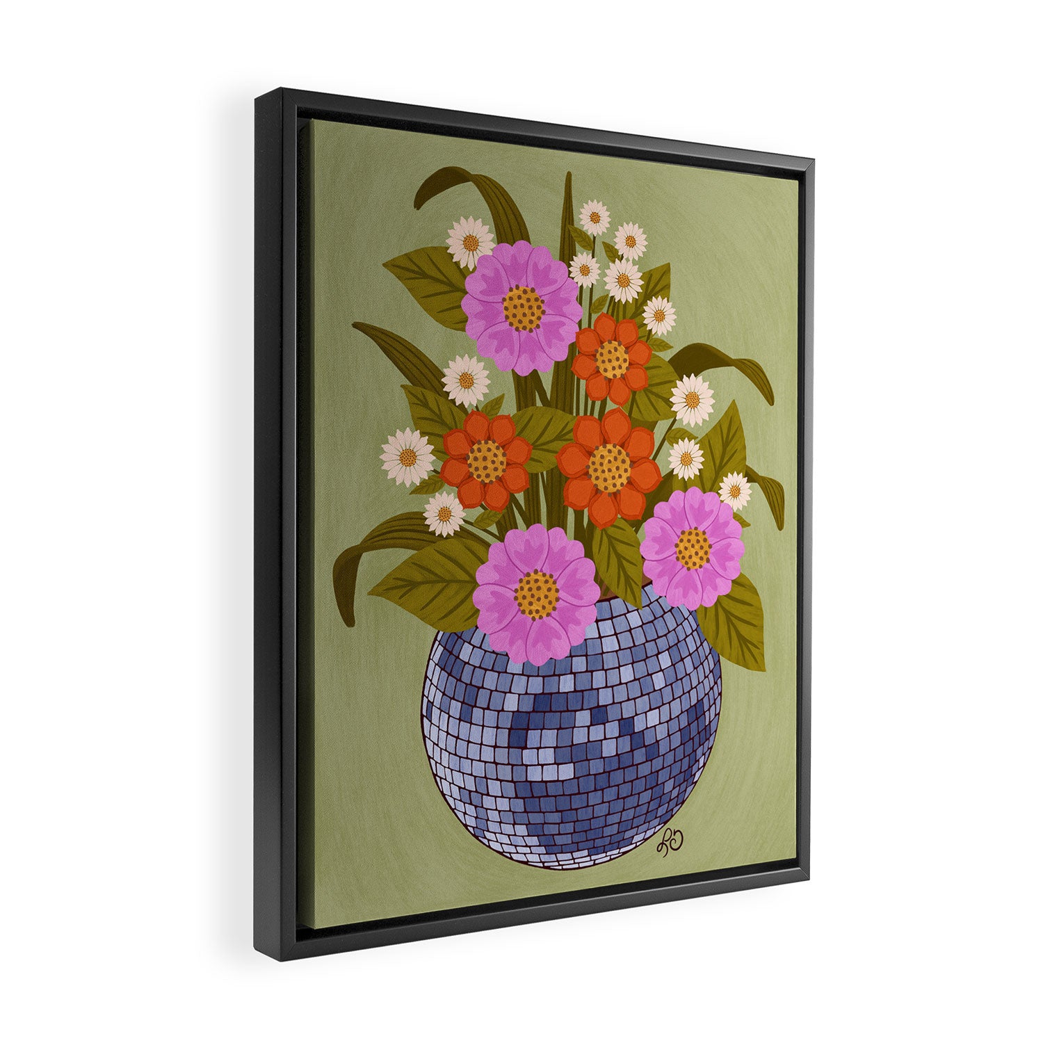 1970s Disco Ball Flower Pot  Framed Canvas Print Gallery Image 2
