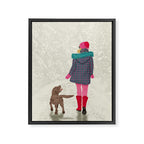 A Girl Her Dog and the Snow Framed Canvas Print Gallery Image 6
