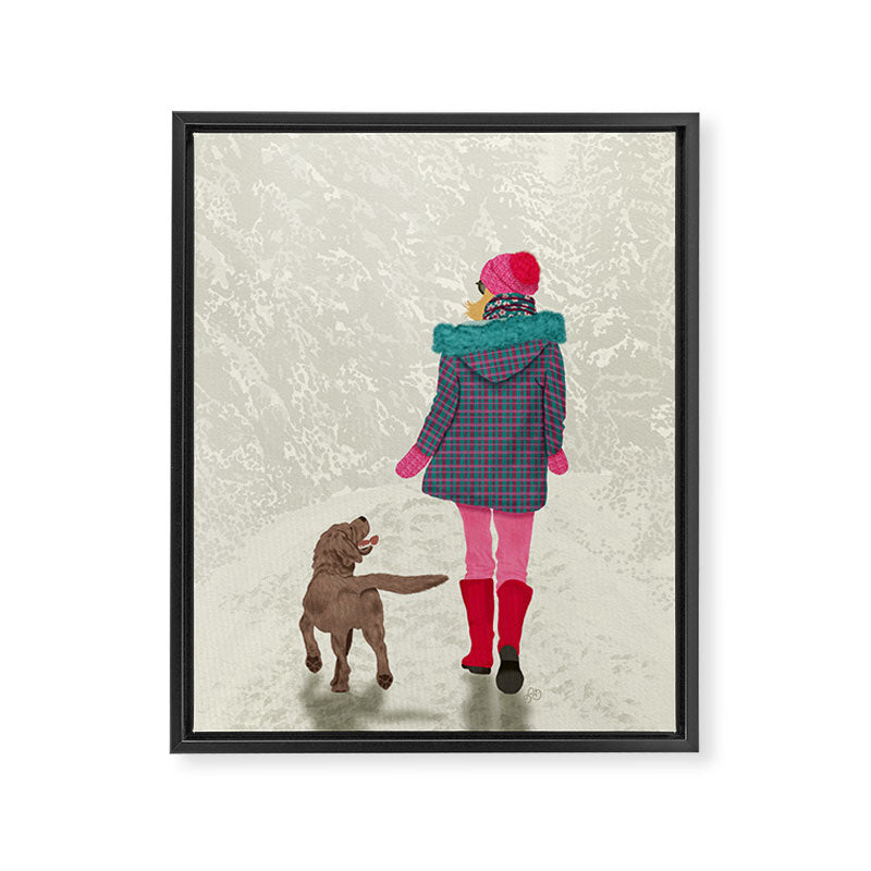 A Girl Her Dog and the Snow Framed Canvas Print Gallery Image 6