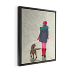 A Girl Her Dog and the Snow Framed Canvas Print Gallery Image 2