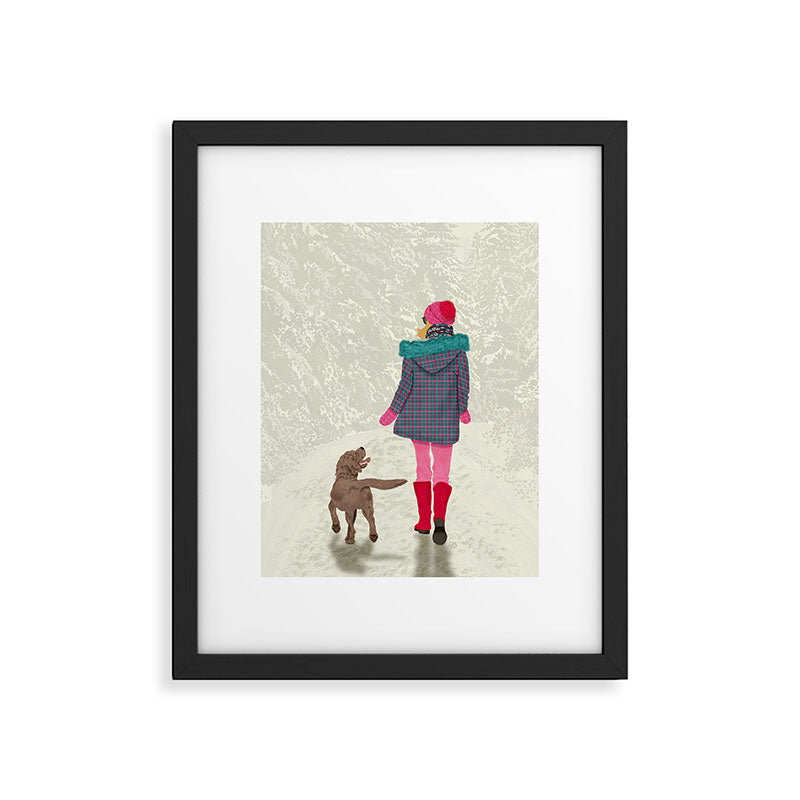 A Girl Her Dog and the Snow Framed Art Print Gallery Image 5
