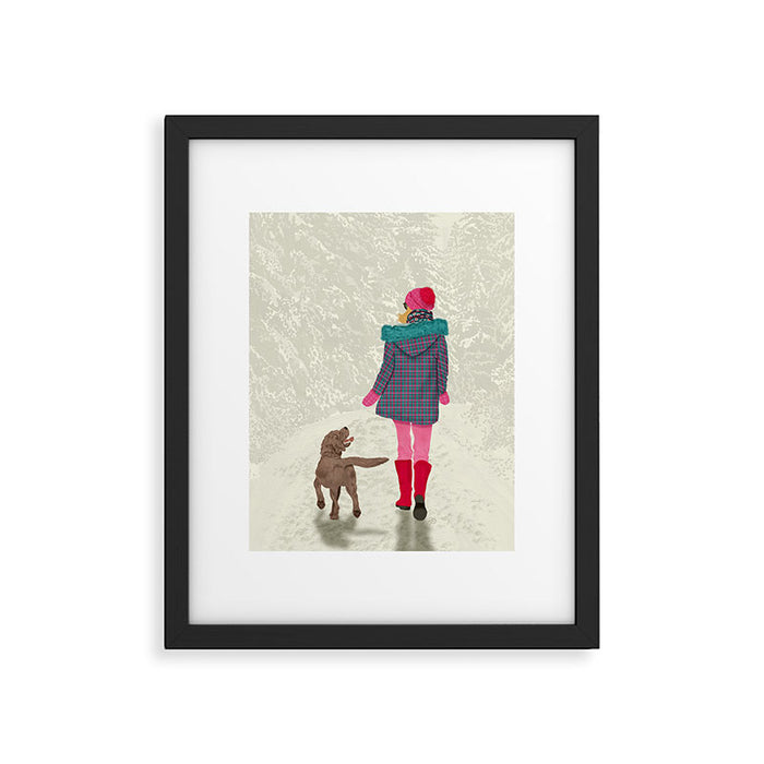 A Girl Her Dog and the Snow Framed Art Print Gallery Image 1