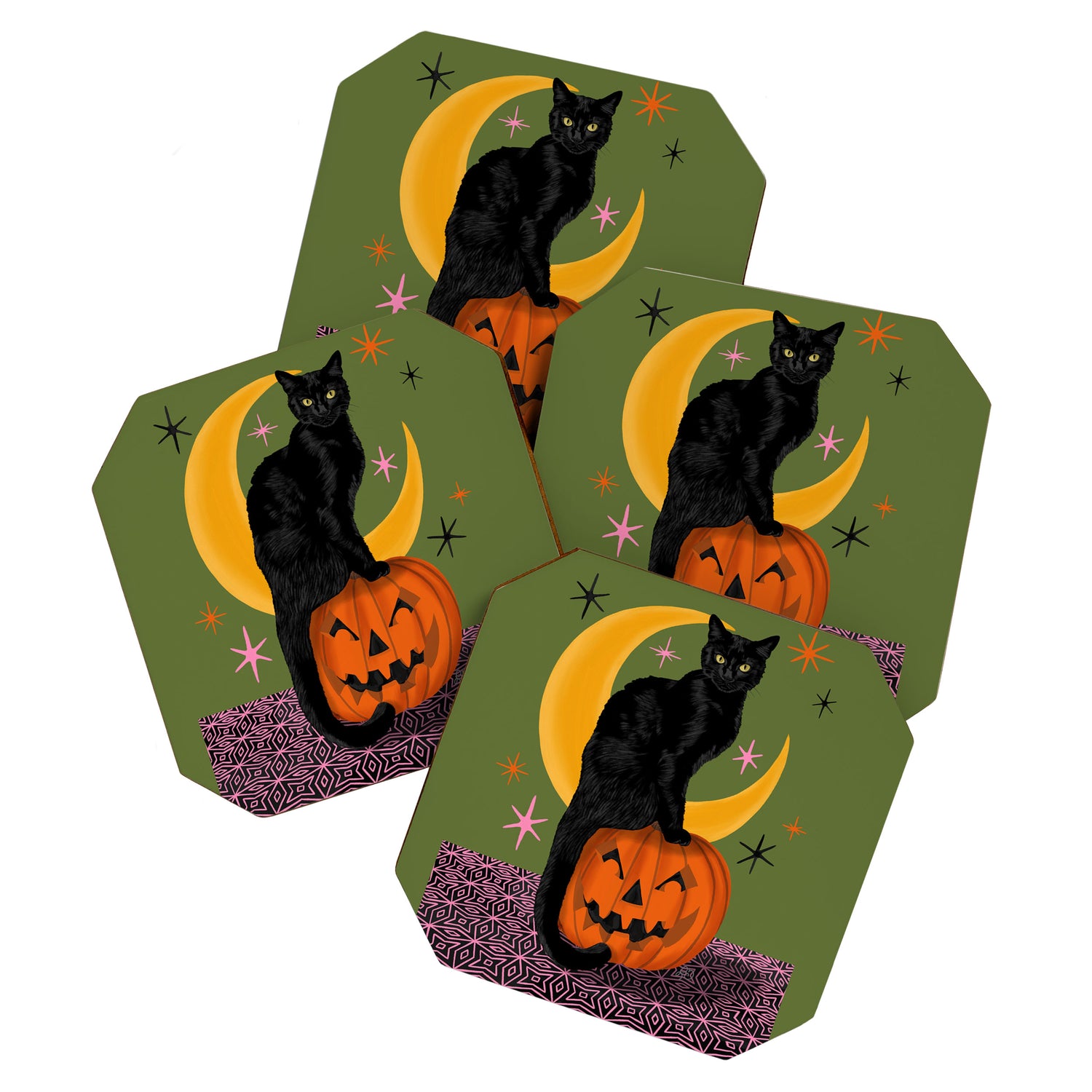 Black Cat - Moonlit Mischief on Halloween Coaster Gallery Image 1
