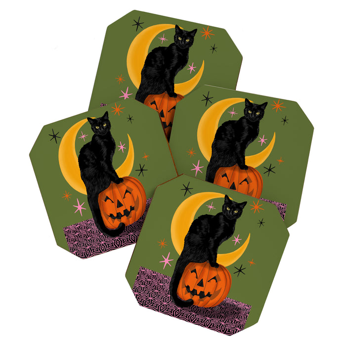 Black Cat - Moonlit Mischief on Halloween Coaster Gallery Image 1
