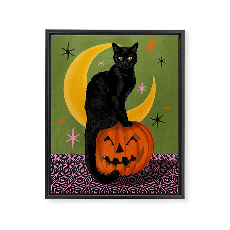 Black Cat - Moonlit Mischief on Halloween Framed Canvas Print Gallery Image 6
