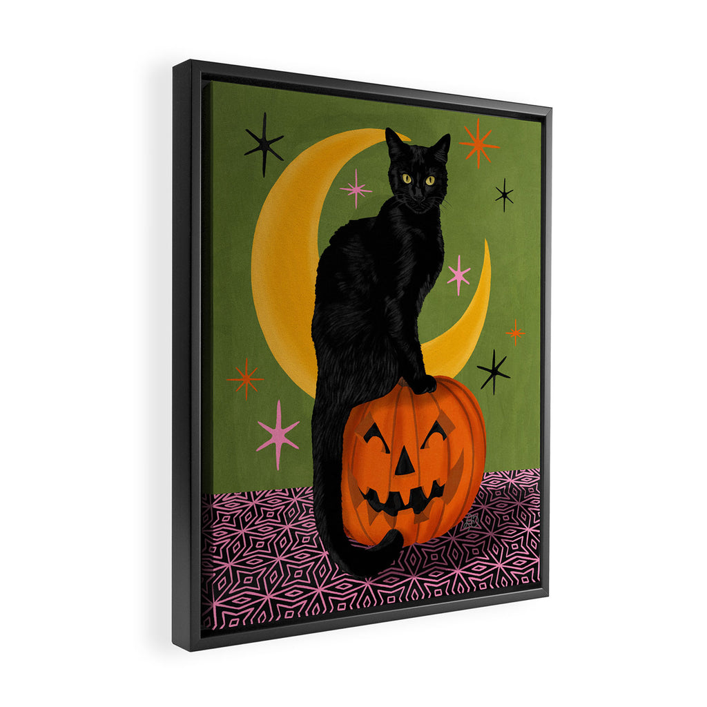 Black Cat - Moonlit Mischief on Halloween Framed Canvas Print Gallery Image 2