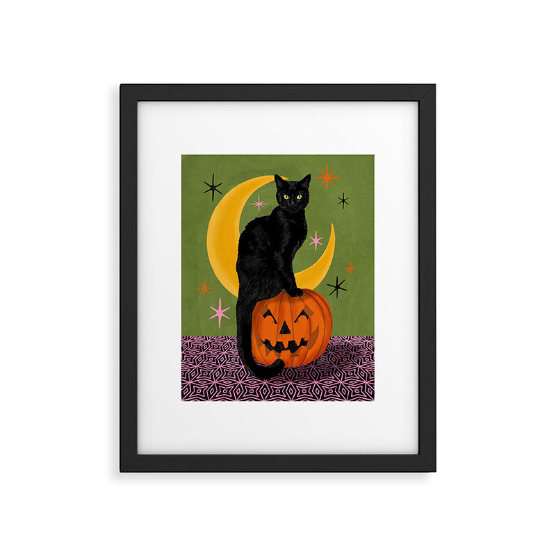 Black Cat - Moonlit Mischief on Halloween Framed Art Print Gallery Image 5