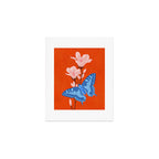 Blue Butterfly and Blooms on a Red Canvas Art Print Gallery Image 1