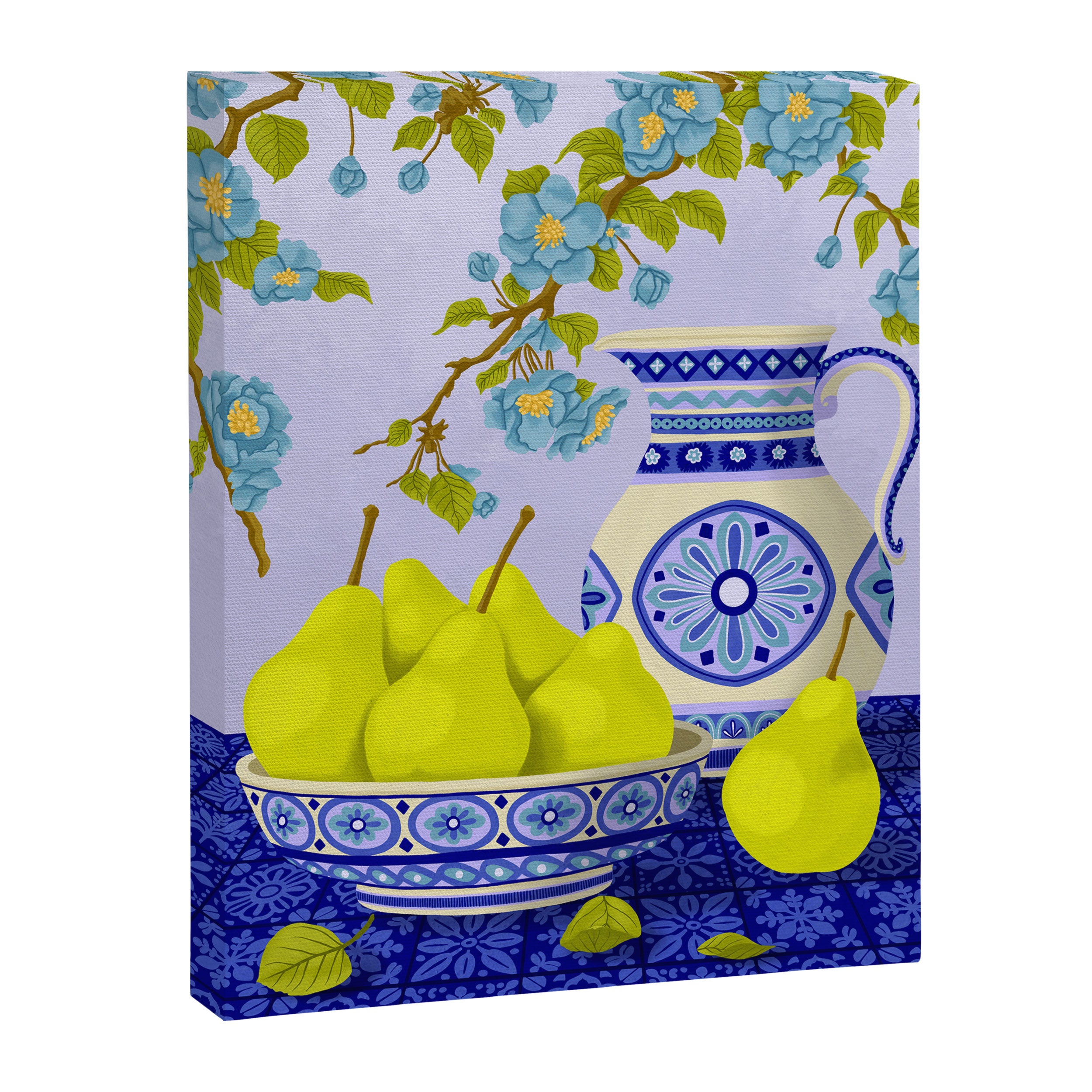 Bowl of Pears and Blue Blossoms Canvas Print Gallery Image 6