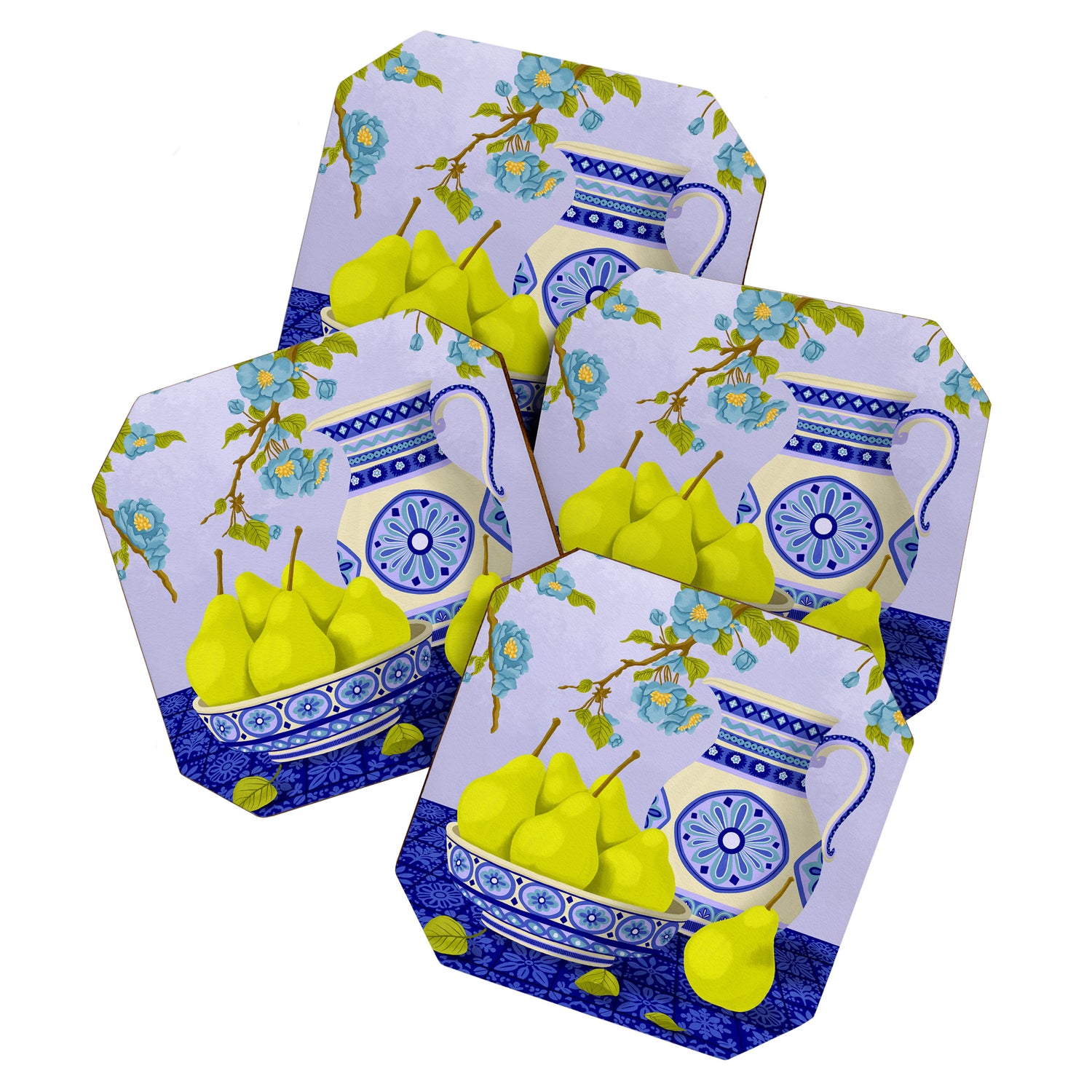 Bowl of Pears and Blue Blossoms Coaster Gallery Image 1