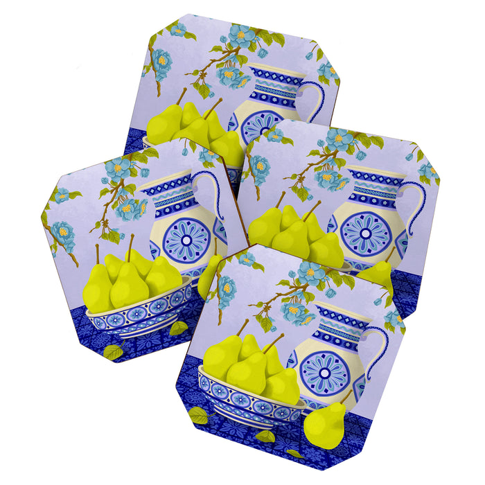 Bowl of Pears and Blue Blossoms Coaster Gallery Image 1