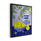 Bowl of Pears and Blue Blossoms Framed Canvas Print Gallery Image 2