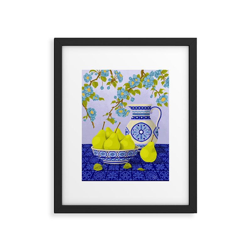 Bowl of Pears and Blue Blossoms Framed Art Print Gallery Image 5