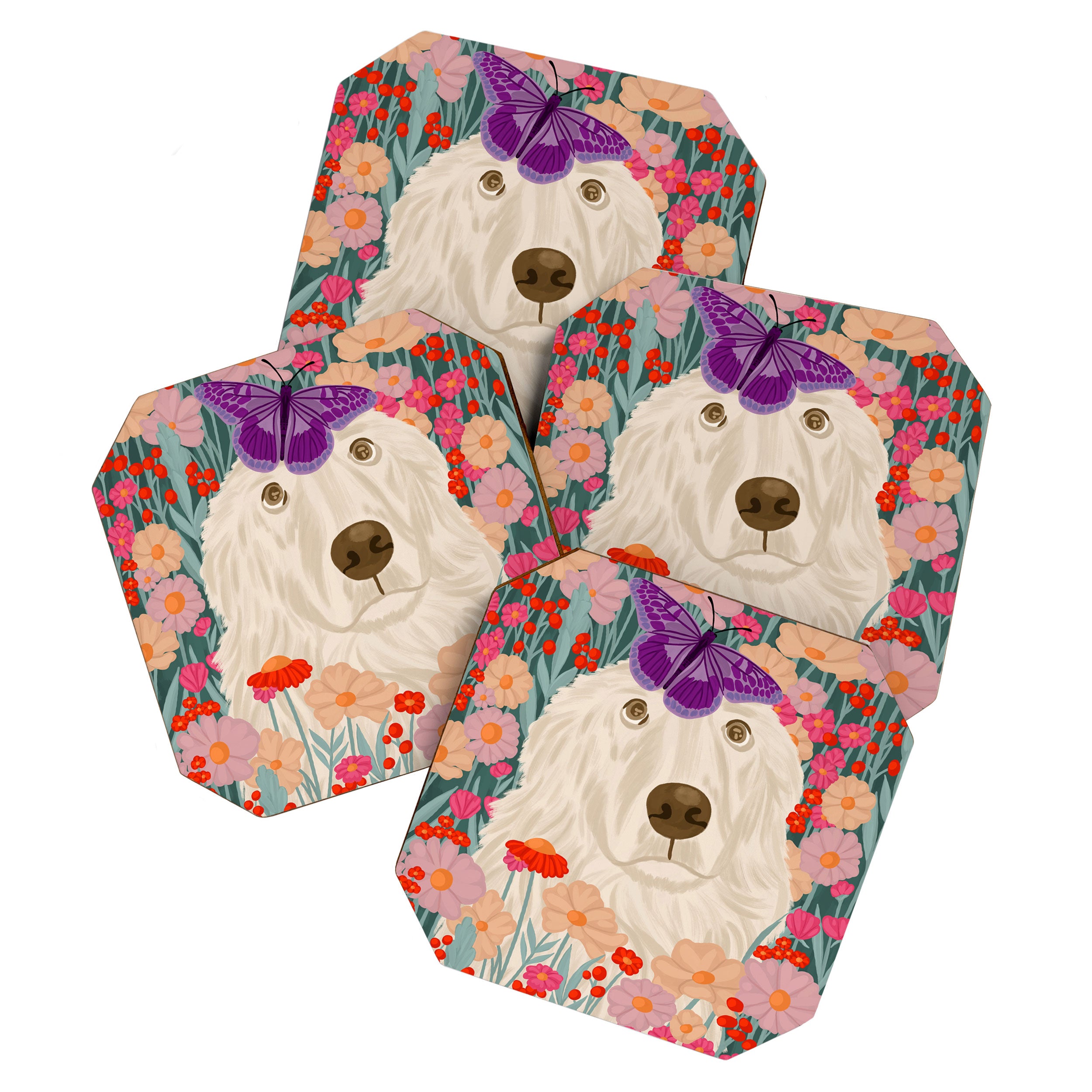 Butterfly Blossoms and a Furry Friend Coaster Gallery Image 1
