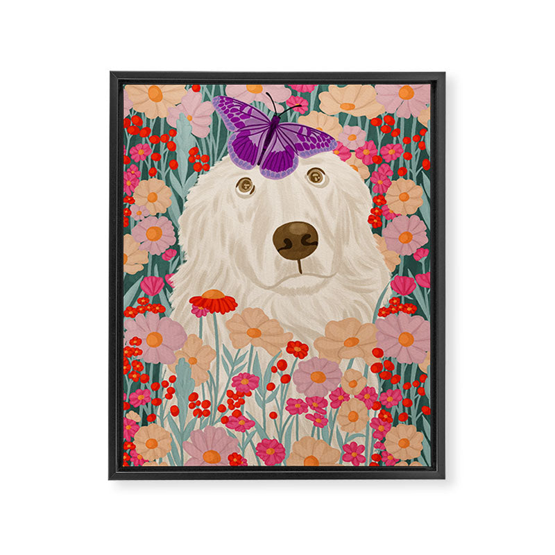 Butterfly Blossoms and a Furry Friend Framed Canvas Print Gallery Image 6
