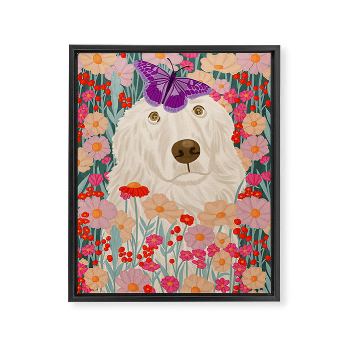 Butterfly Blossoms and a Furry Friend Framed Canvas Print Gallery Image 1