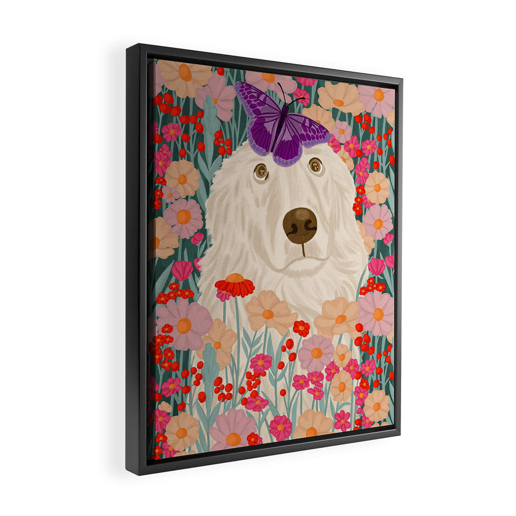 Butterfly Blossoms and a Furry Friend Framed Canvas Print Gallery Image 2
