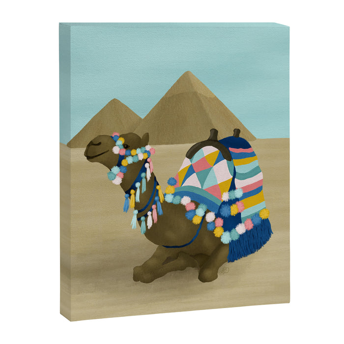 Colorful Desert Camel and Pyramids Canvas Print Gallery Image 1