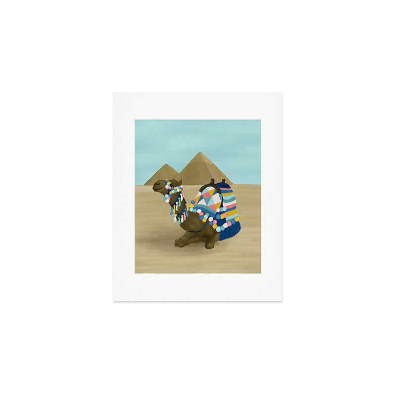 Colorful Desert Camel and Pyramids Art Print Gallery Image 1