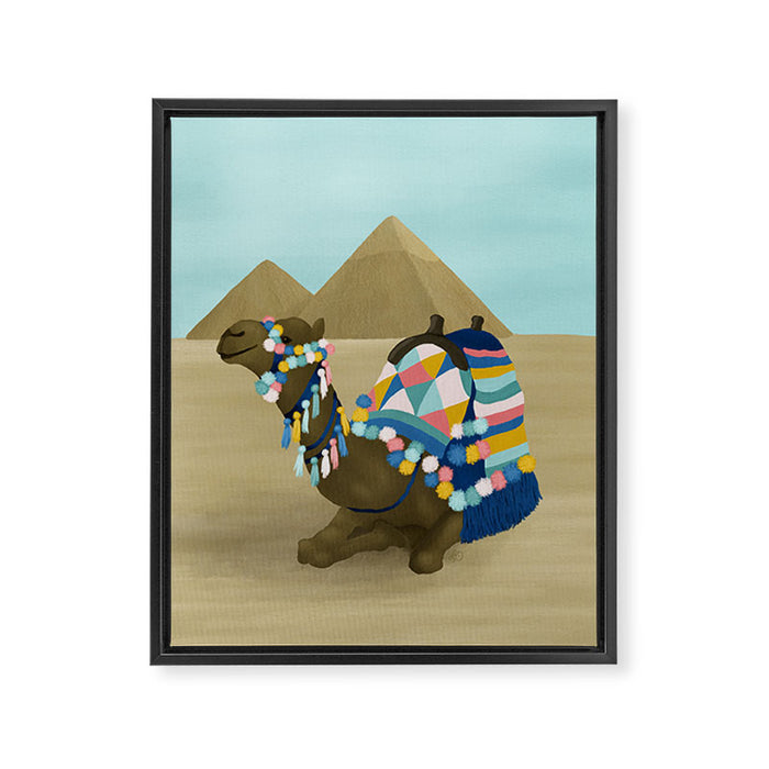 Colorful Desert Camel and Pyramids Framed Canvas Print Gallery Image 1