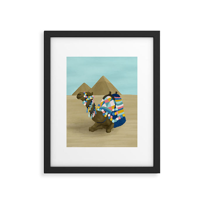 Colorful Desert Camel and Pyramids Framed Art Print Gallery Image 1