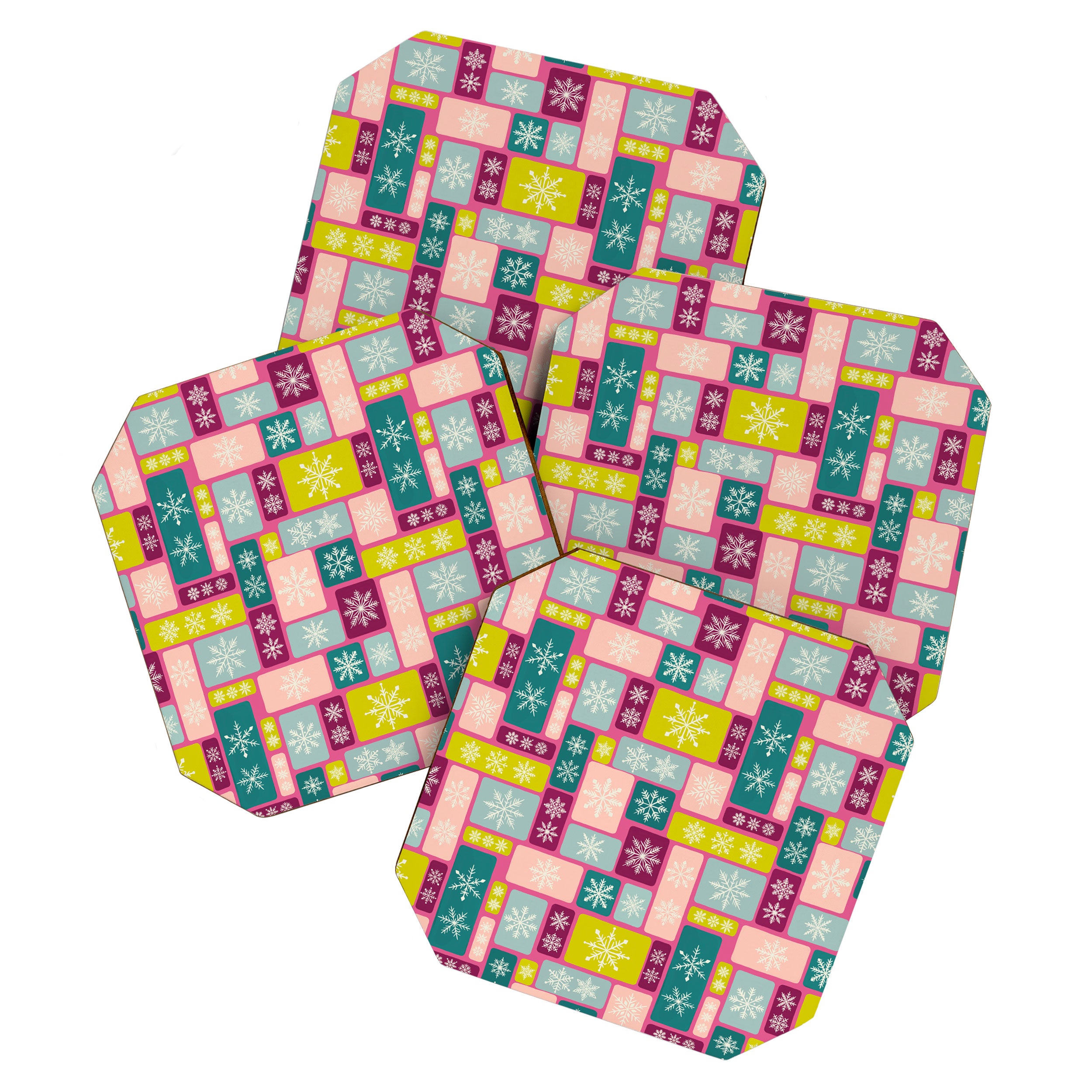 Colorful Geometric Snowflake Tiles Coaster Gallery Image 1