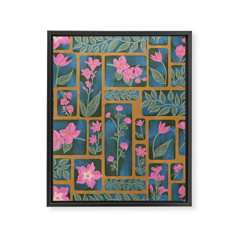 Floral Blocks Pattern Framed Canvas Print Gallery Image 6