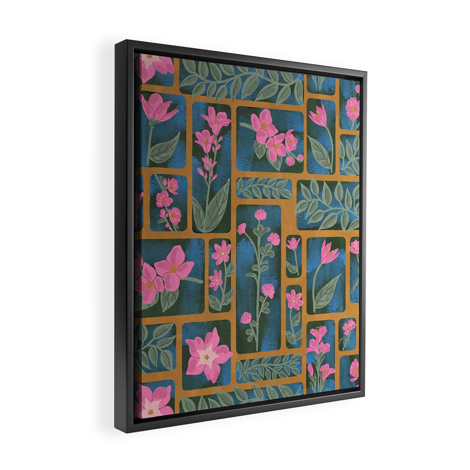 Floral Blocks Pattern Framed Canvas Print Gallery Image 2
